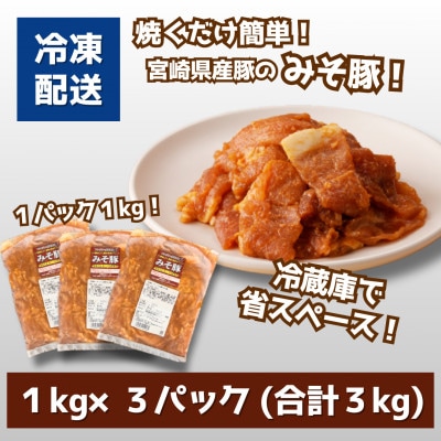 簡単調理　宮崎県産豚肉のみそ豚3kg( 1kg×3)　K16_0152