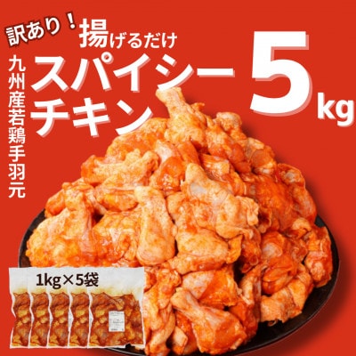 【訳あり】九州産若鶏手羽元 揚げるだけスパイシーチキン5kg　K16_0193