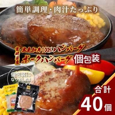 宮崎県産黒毛和牛ハンバーグ20個・きじょん山豚ハンバーグ20個《合計40個セット》K16_0158