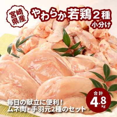 宮崎県産 やわらか若鶏2種 小分け(4.8kg) K16_0112
