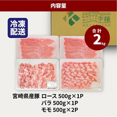 宮崎県産 豚バラエティAセット(ロース500g・バラ500g・もも500g×2) K16_0118