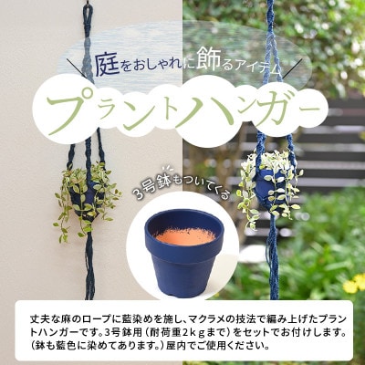 じゅうじ染め(藍染め)プラントハンガーと3号鉢