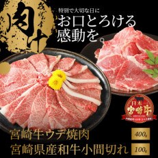 宮崎牛ウデ焼肉400g　宮崎県産和牛小間切れ100g(木城町)