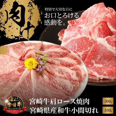 宮崎牛肩ロース焼肉300g　宮崎県産和牛小間切れ100g (木城町) K18_0029_6