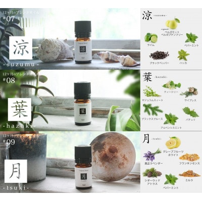 ease12ヶ月のブレンドオイル(5ml×3本)涼・葉・月+アロマストーンMONOセット