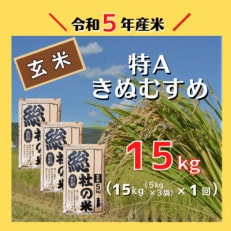 〔令和5年12月より配送〕【令和5年産米】特Aきぬむすめ【玄米】15kg