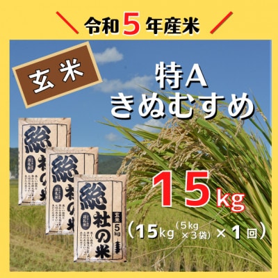 〔令和6年4月より発送〕【令和5年産米】特Aきぬむすめ【玄米】15kg