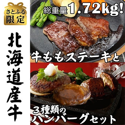 【さとふる限定】北海道産 もも肉のミニッツステーキと3種のハンバーグセット