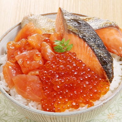 佐藤水産の石狩鮭親子セット(鮭の塩切身・鮭ルイベ漬・いくら醤油漬)