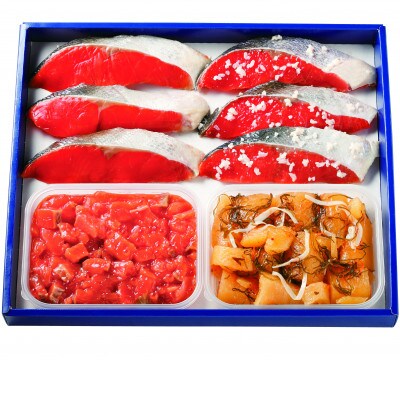 ＜佐藤水産＞彩食兼美SH(紅鮭さざ浪漬・甘塩紅鮭切身・鮭ルイベ漬・ひとくち数の子松前)
