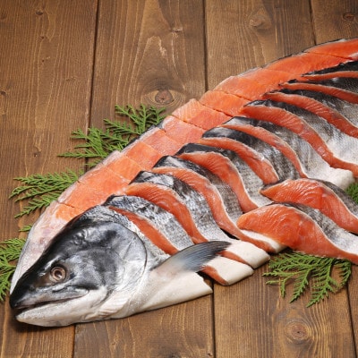 【佐藤水産】 北海道産秋鮭の熟成新巻鮭　　1尾(姿切身/真空パック) 1.8kg