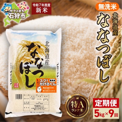 【毎月定期便】【令和7年度産】北海道産 ななつぼし 無洗米 5kg全9回