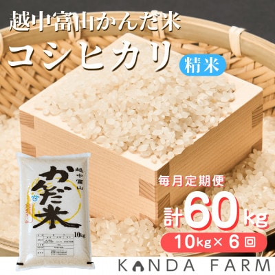【毎月定期便】鮮度の米　かんだ米『コシヒカリ』　精米　10kg×1袋全6回