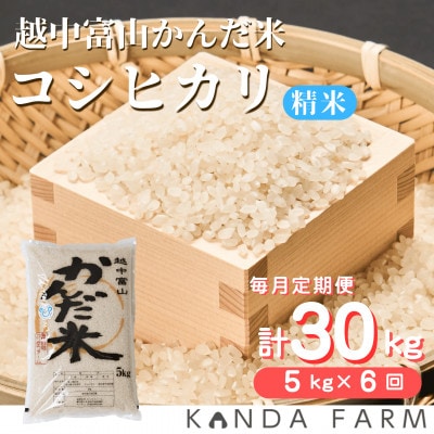 【毎月定期便】鮮度の米　かんだ米『コシヒカリ』　精米　5kg×1袋全6回
