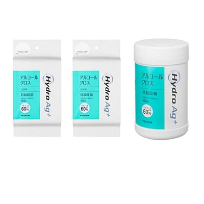 富士フイルム社製【HydroAg+持続除菌アルコールクロス2個/ボトル1個】の3個セット
