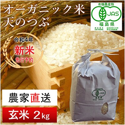 【令和4年産 新米 先行受付】有機栽培米 天のつぶ(玄米) 2kg