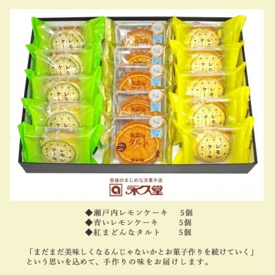 永久堂の焼菓子 3種 合計15個セット《瀬戸内レモンケーキ/青いレモンケーキ/紅まどんなタルト》