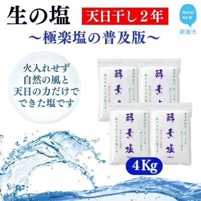 天日干し2年 火入れしない生の塩 酵素塩 1kg×4 北海道産八雲産ニシキ貝の貝殻化石カルシウム入り