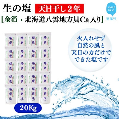 天日干し2年 火入れしない生の塩 「極楽塩」 1kg×20袋 金箔 貝カルシウム入り