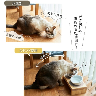 ペット用 フードボウルスタンドセット 国産ヒノキ 「ネコトキ」(ダブル)ペールピンク&ペールブルー