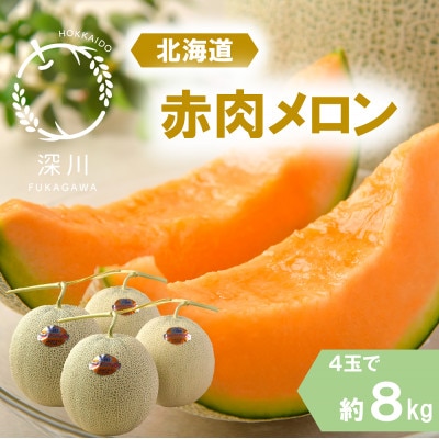 <令和7年産先行受付>北海道産赤肉メロン 優品または秀品・4玉入り(約8kg)