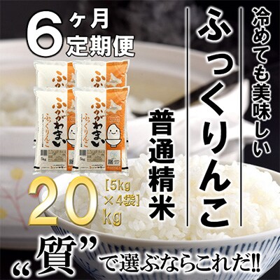 【毎月定期便】北海道深川産ふっくりんこ20kg(5kg×4)(普通精米)全6回