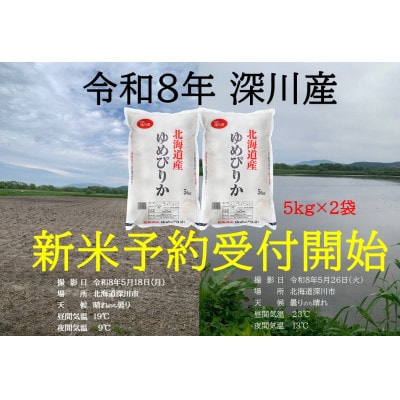 令和8年産 新米予約受付開始!! 北海道深川産 ゆめぴりか 精米 5kg×2袋