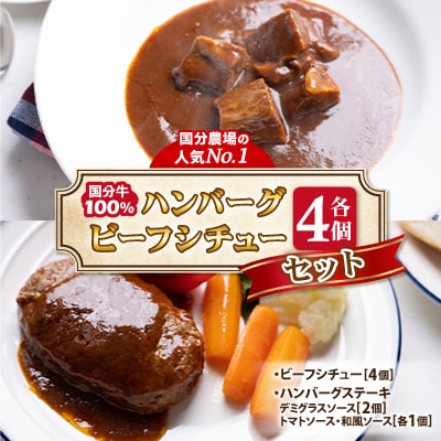 国分牧場の【人気No1】国分牛100%ハンバーグ・ビーフシチューセット!