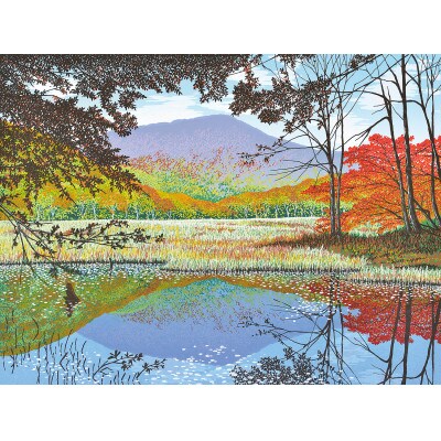 「天池と苗場山」グリーン額縁