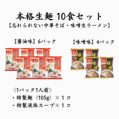 【餃子の王将】公式餃子の王将　ラーメン本格生麺  10食セット(醤油6食、味噌4食)
