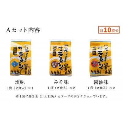 麺の極意!江差生ラーメン三昧 スタンダードAセット 3種10食分　塩・みそ・醤油