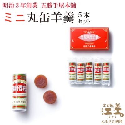 五勝手屋本舗『ミニ丸缶羊羹(ようかん)』5本セット　金時豆のようかん　保存料不使用