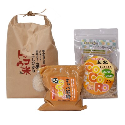 「2020年3月上旬発送」津山産ギャバ味噌900g、トッコウ米こしひかり3kg、巨大胚芽米1kg