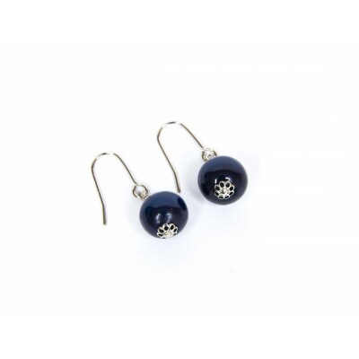 藍染木玉1cm玉 ピアス 026-001