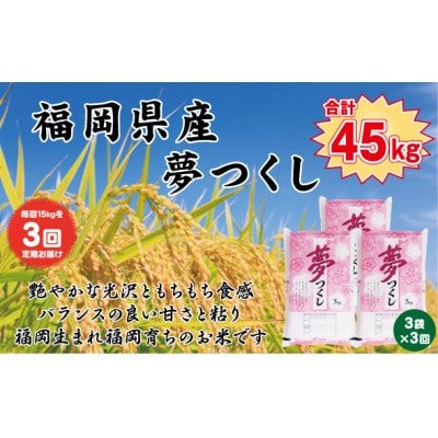 【毎月定期便】【食味鑑定士厳選】福岡県産 夢つくし15kg(5kg×3袋)(行橋市)全3回