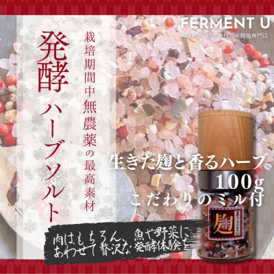 発酵ハーブソルト　米麹の生きた菌とハーブの力で健やかに新感覚の発酵調味料　100g【専用ミル付】