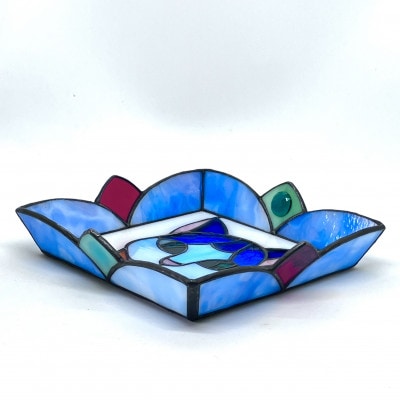 ステンドグラス　ニャンコの顔絵皿