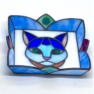 ステンドグラス　ニャンコの顔絵皿