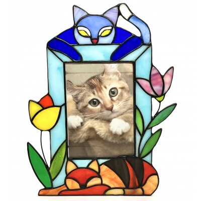 ステンドグラスの写真立て　お昼寝のお邪魔?