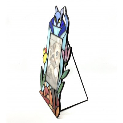 ステンドグラスの写真立て　お昼寝のお邪魔?