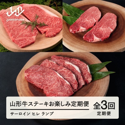 【毎月定期便】山形牛ステーキお楽しみ定期便(サーロイン・ヒレ・ランプ) tc-tkygt3全3回