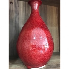 [鹿背山焼 無双窯] 生花用陶器(辰砂花生) 径約16cm×H約27cm