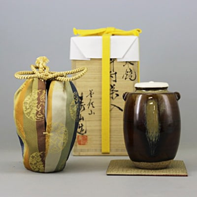 高取焼　耳付茶入(幅6.3cm×高さ9.2cm)※桐箱入り