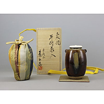 高取焼　耳付茶入(幅6.3cm×高さ9.2cm)※桐箱入り