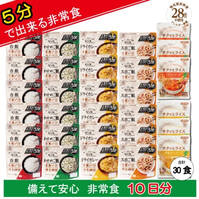 非常食30食組合せ(1人10日分)5分で出来る非常食入り。【3_6-006】