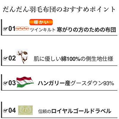 羽毛布団シングル ハンガリー産 グースダウン93%  ツインキルト 400dp【19_9-001】