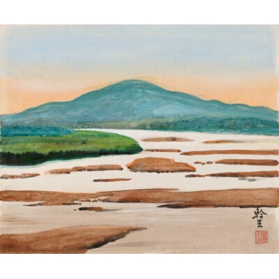園山幹生　リトグラフ　「旅伏山と斐伊川」【37_1-004】