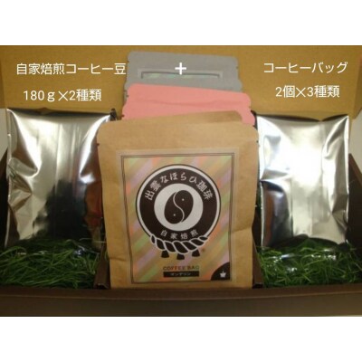 【挽き方:中細挽き】選べる楽しさ☆珈琲バッグ3種類×2個&珈琲豆180g×2袋