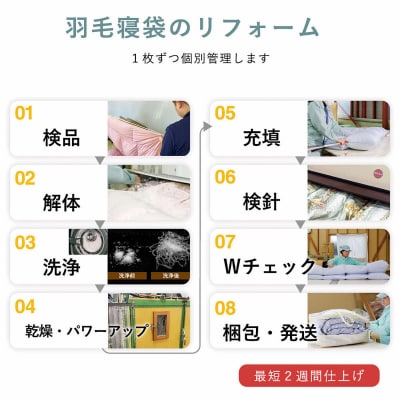 洗える 寝袋 【打ち直し】 使っていない布団を再利用 羽毛布団 肌掛け シングル 羽毛布団→寝袋2枚