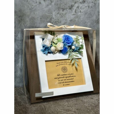ブリザードフラワーのフォトフレーム(木製スタンドタイプ)【ブルー】